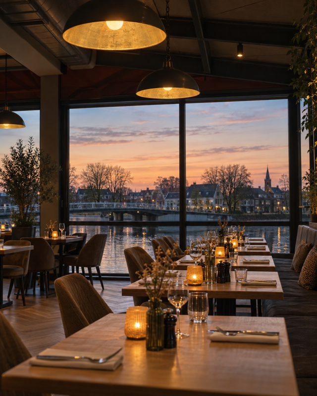 Sfeervol ingericht Nederlands restaurant met warme verlichting