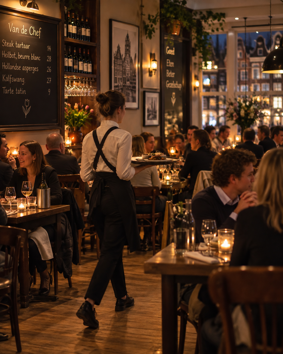 Serveerster aan het werk in een Nederlands restaurant